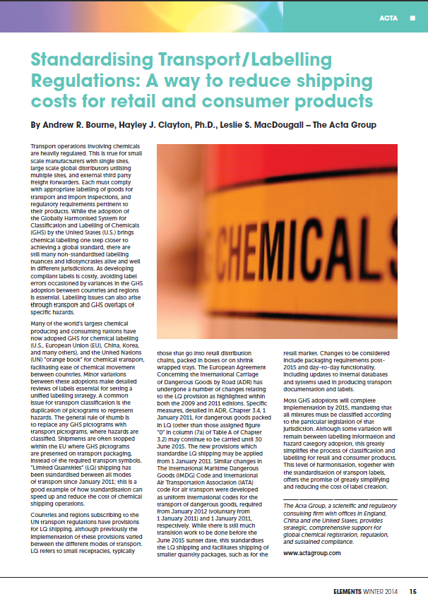 Standardising Transport/Labelling Regulations: A way to reduce shipping costs for retail and consumer products